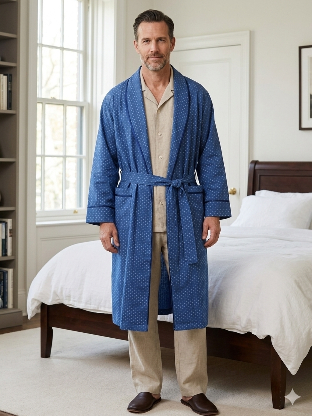IZOD Sleepwear Men's Nightwear PJ Pajama Robe w Built in Belt One Size Fits Most